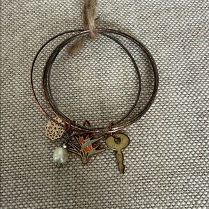 Copper-Tone Vintage Girl’s Charm Bangle Set with FWP and Key Charms
